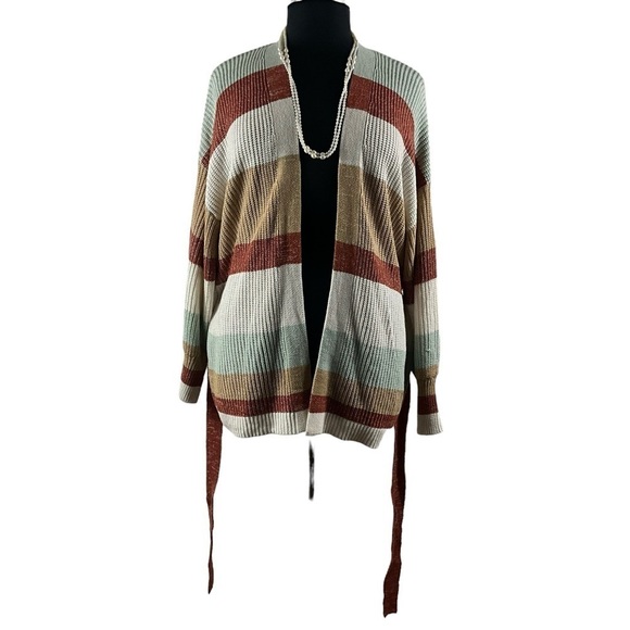 Nine West Striped Plus Size Multi Colored Belted Balloon Sleeve Sweater - Picture 9 of 9